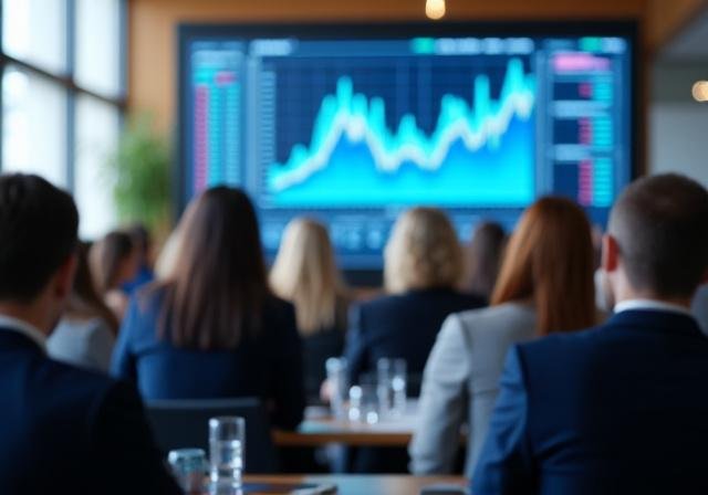 Financial professionals in a high-tech training room